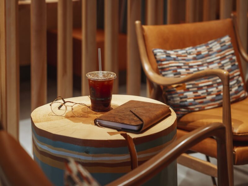 Coffee on Table with Chairs Hotel Lobby
